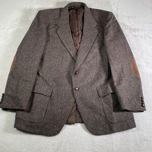 Vtg Mens 44L Brown Herringbone‎ Wool Tweed Mens Blazer Suit Jacket Sport Coat